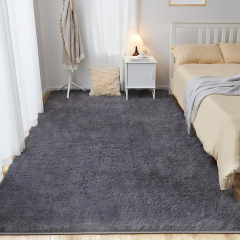 Cshidworld Ultra Soft Rug for Living Room, 4X6 Fluffy Area Rug for Bedroom, Modern Shaggy Carpets Fuzzy Rug for Teens Dorm Bedside Home Decor Aesthetic, Heavy Duty Non Slip, Dark Gray