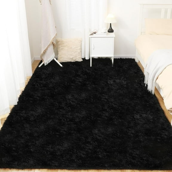 Cshidworld Ultra Soft Rug for Living Room, 4X6 Fluffy Area Rug for Bedroom, Modern Shaggy Carpets Fuzzy Rug for Teens Dorm Bedside Home Decor Aesthetic, Heavy Duty Non Slip, Black