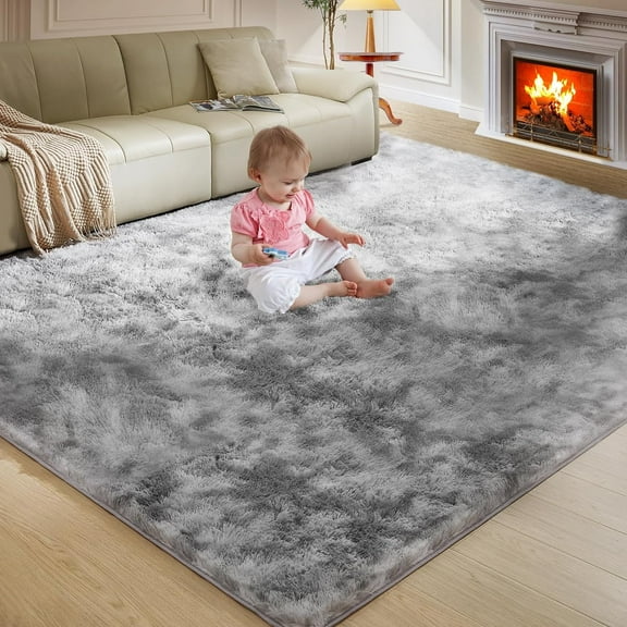 Cshidworld Ultra Soft Rug for Living Room, 5X8 Fluffy Area Rug for Bedroom, Modern Shaggy Carpets Fuzzy Rug for Teens Dorm Bedside Home Decor Aesthetic, Heavy Duty Non Slip, Tie-Dyed Dark Grey