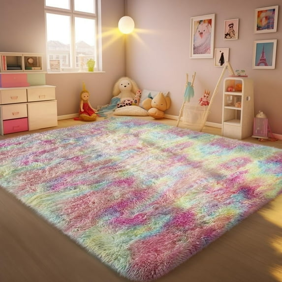 Cshidworld Ultra Soft Rug for Living Room, 5X8 Fluffy Area Rug for Bedroom, Modern Shaggy Carpets Fuzzy Rug for Teens Dorm Bedside Home Decor Aesthetic, Heavy Duty Non Slip, Rainbow