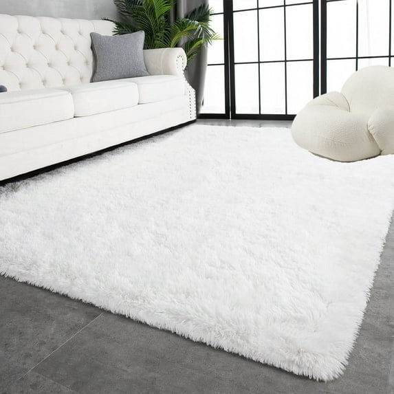 Cshidworld Ultra Soft Rug for Living Room, 5X8 Fluffy Shag Area Rug for Bedroom, Modern Shaggy Carpets Fuzzy Rug for Teens Dorm Bedside Home Decor Aesthetic, Heavy Duty Non Slip, Cream White
