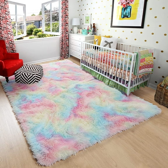 Cshidworld Ultra Soft Rug for Living Room, 6X9 Fluffy Area Rug for Bedroom, Modern Shaggy Carpets Fuzzy Rug for Teens Dorm Bedside Home Decor Aesthetic, Heavy Duty Non Slip, Rainbow