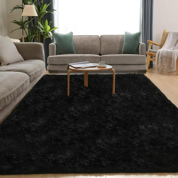 Cshidworld Ultra Soft Rug for Living Room, 6X9 Fluffy Area Rug for Bedroom, Modern Shaggy Carpets Fuzzy Rug for Teens Dorm Bedside Home Decor Aesthetic, Heavy Duty Non Slip, Black