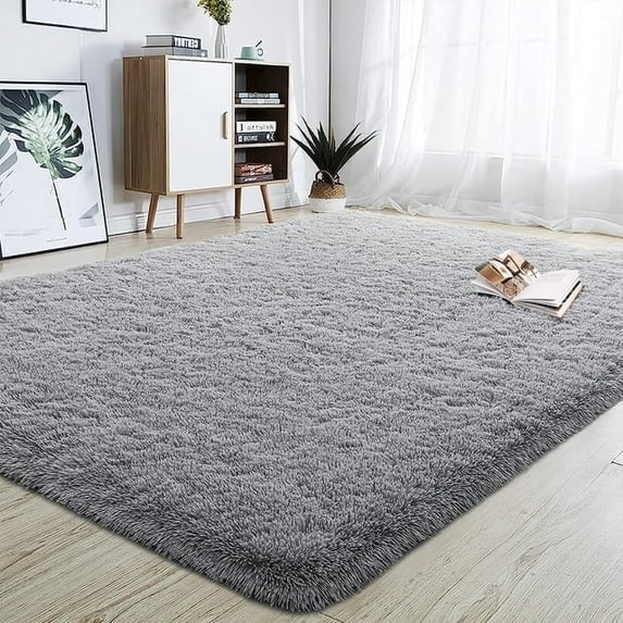 Cshidworld Ultra Soft Gray Fluffy Shag Area Rug 6 ft x 9 ft for Living Room Bedroom