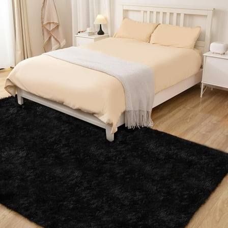 Cshidworld Ultra Soft Rug for Living Room, 8X10 Fluffy Area Rug for Bedroom, Modern Shaggy Carpets Fuzzy Rug for Teens Dorm Bedside Home Decor Aesthetic, Heavy Duty Non Slip,Black
