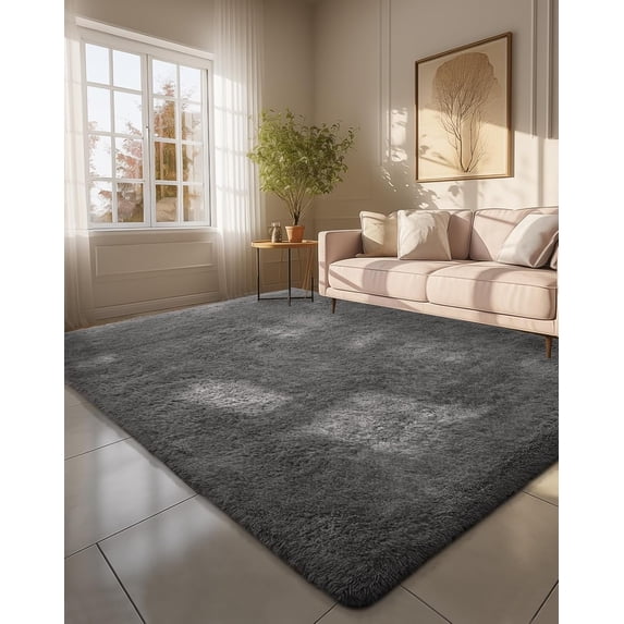 Cshidworld Ultra Soft Rug for Living Room, 8X10 Fluffy Area Rug for Bedroom, Modern Shaggy Carpets Fuzzy Rug for Teens Dorm Bedside Home Decor Aesthetic, Heavy Duty Non Slip, Dark Gray
