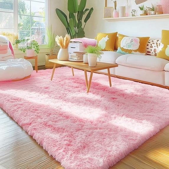 Cshidworld Ultra Soft Rug for Living Room, 8X10 Fluffy Area Rug for Bedroom, Modern Shaggy Carpets Fuzzy Rug for Teens Dorm Bedside Home Decor Aesthetic, Heavy Duty Non Slip, Pink