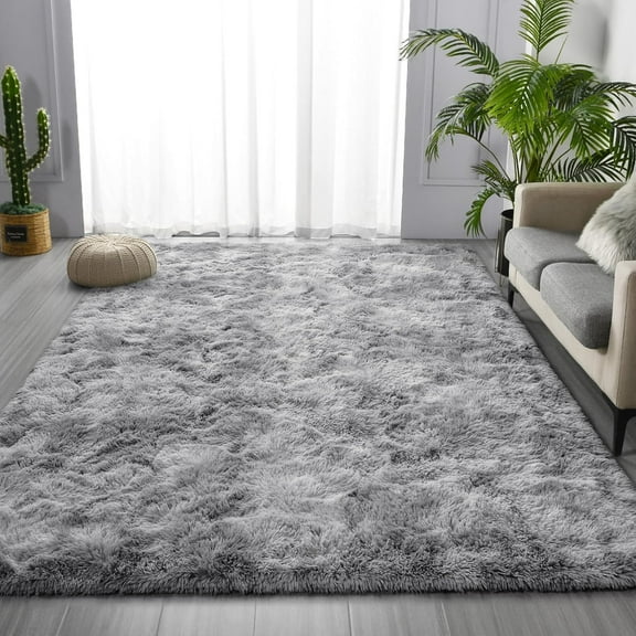 Cshidworld Ultra Soft Rug for Living Room, 8X10 Fluffy Area Rug for Bedroom, Modern Shaggy Carpets Fuzzy Rug for Teens Dorm Bedside Home Decor Aesthetic, Heavy Duty Non Slip, Tie-Dyed Dark Grey