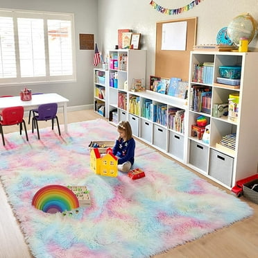 Ultra Soft Rug for Living Room, 8X10 Fluffy Area Rug for Bedroom, Modern Shaggy Carpets Fuzzy Rug for Teens Dorm Bedside Home Decor Aesthetic, Heavy Duty Non Slip, Rainbow