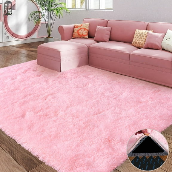 Ultra Soft Rugs For Living Room 6x9 Pink, Large Big Shag Area Rug For Bedroom Nursery, Modern Fluffy Plush Carpet For Girls Boys Kids Room Dorm Home Decor, Upgrade Non-Slip