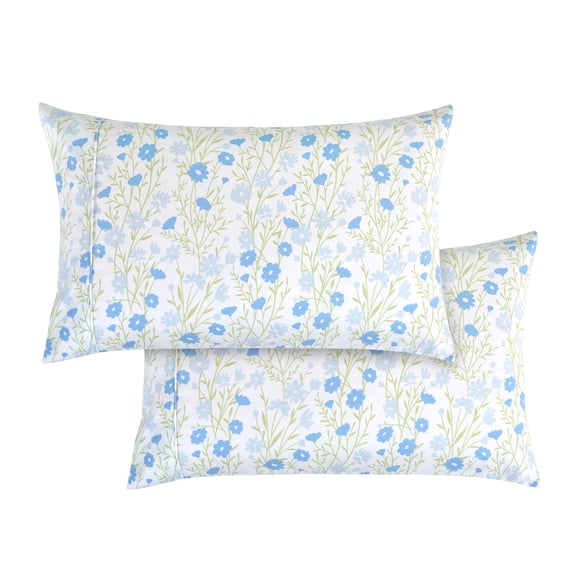 Ultra Soft Set Of 2 Floral Print Pillowcases - 1500 Hotel Quality Microfiber And Smooth Envelope Closure 2-piece Pillow Covers Standard/queen Blue Laurel