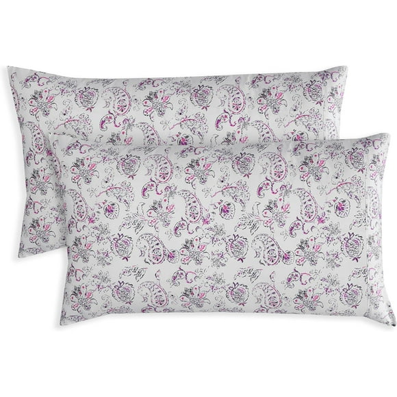 Ultra Soft Set of 2 Floral Print Pillowcases - 1500 Premium Hotel Quality Microfiber, Soft and Smooth Envelope Closure 2-Piece Pillow Covers - Standard/Queen, Paisley Purple