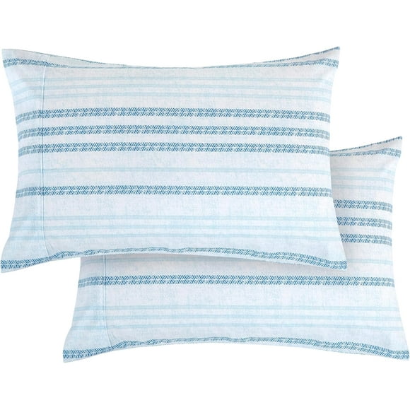 Ultra Soft Set of 2 Striped Print Pillowcases - 1500 Premium Hotel Quality Microfiber, Soft and Smooth Envelope Closure 2-Piece Pillow Covers - Standard/Queen, Traci Aqua