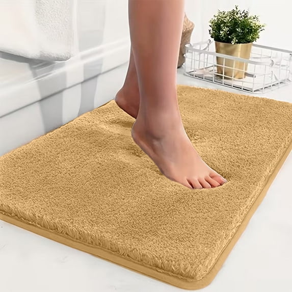Ultra Soft Shaggy Khaki Bath Mat 16x24 Inch, Absorbent Quick Dry Plush Floor Rug Non-Slip Backing for Bathroom Bedroom Kitchen Home Decor