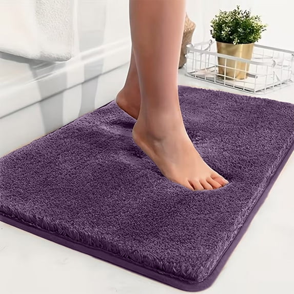 Ultra Soft Shaggy Purple Bath Mat 16x24 Inch, Absorbent Quick Dry Plush Floor Rug Non-Slip Backing for Bathroom Bedroom Kitchen Home Decor