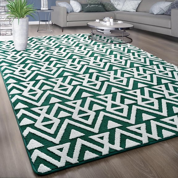 Ultra Soft Shaggy Rugs Memory Foam Bedroom Carpet, Green 5 x 8 Feet, Plush Geometric Textured Area Rugs for Living Room Couch Dorm Bedside Kids Girls Teens Room Nursery Decor Floor Mat