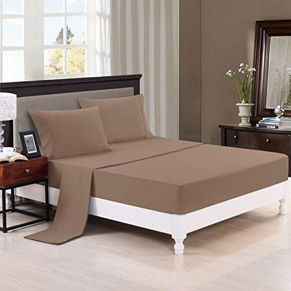 Ultra Soft Solid Bedding Sheets 4pc Set Duvet Cover Microfiber Wrinkle Free, Fade Resistant, High Quality Bed Set (Queen, Taupe)