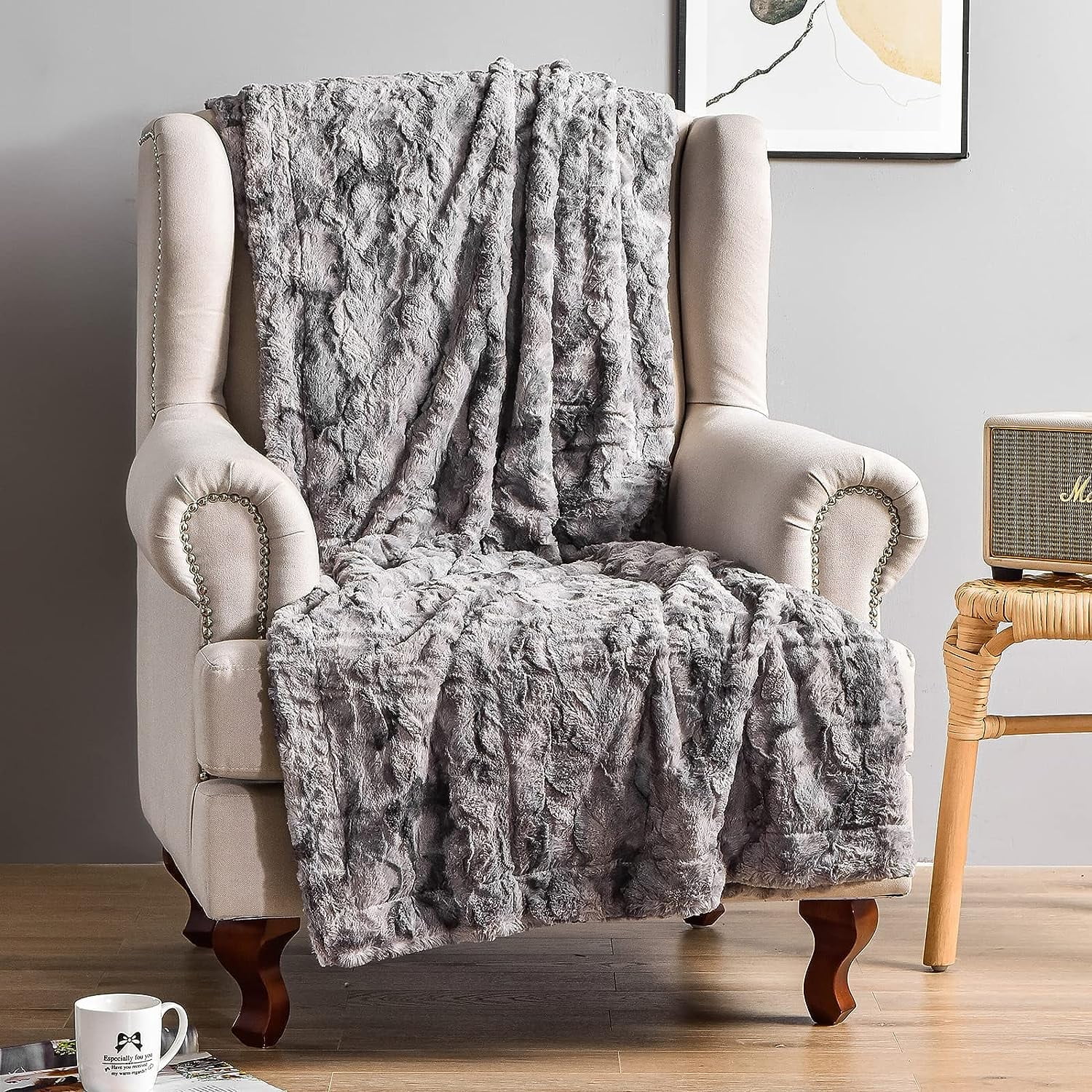 Gray Faux Fur Reversible 50" x 60" Throw Blanket