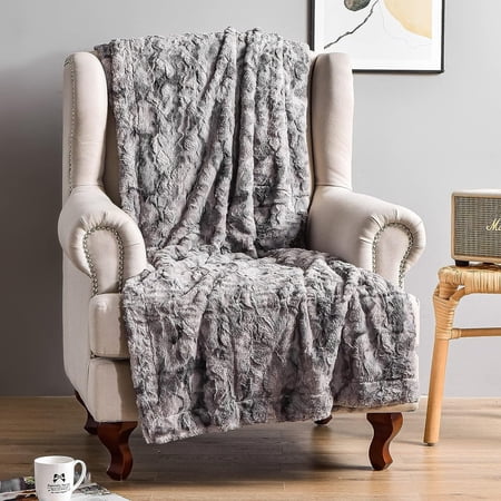 Tomler Gray Faux Fur Throw Blanket for Couch, 50" x 60" Super Soft Cozy Blanket, Luxury Fluffy Blanket Warm Bed Throw, Plush Christmas Blanket Gift for Women