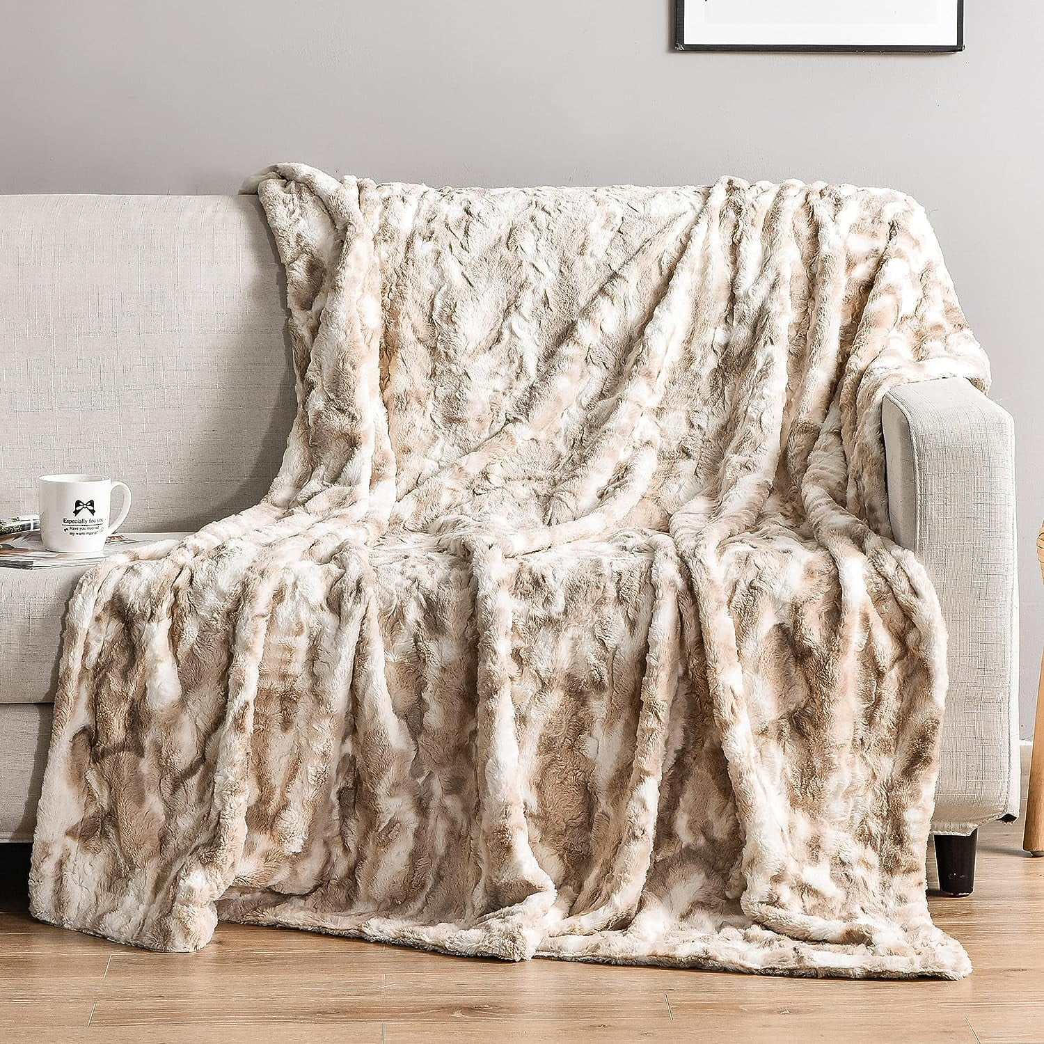 "Ultra Soft 50"" x 60"" Throw Blanket, Luxury Fall Fleece, AntiStatic, Marbled Lvory"