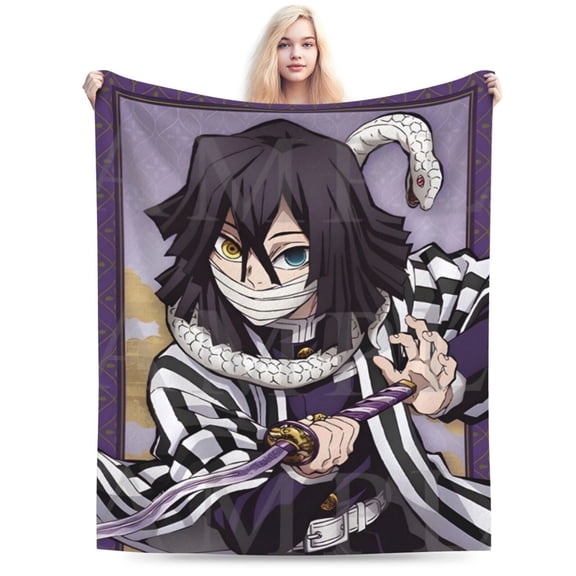 Ultra Soft Throw Plush, Demon Slayer Iguro Obanai Bedding Fleece Blanket for Sofa Bed Travel 40"x30"