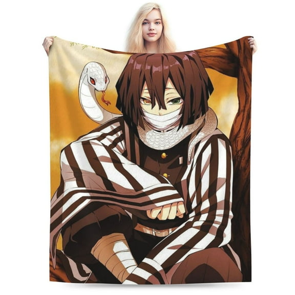Ultra Soft Throw Plush, Demon Slayer Iguro Obanai Bedding Fleece Blanket for Sofa Bed Travel 40"x30"