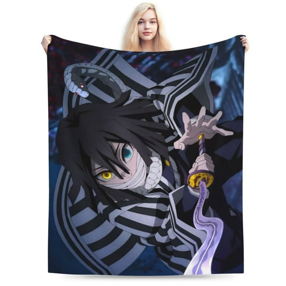 Ultra Soft Throw Plush, Demon Slayer Iguro Obanai Bedding Fleece Blanket for Sofa Bed Travel 40"x30"