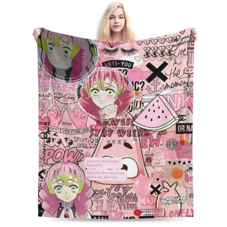 Ultra Soft Throw Plush, Demon Slayer Kanroji Mitsuri Bedding Fleece Blanket for Sofa Bed Travel 40"x30"