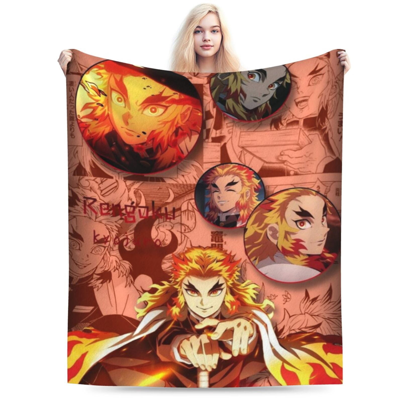 Ultra Soft Throw Plush, Demon Slayer Rengoku Kyojuro Bedding Fleece ...