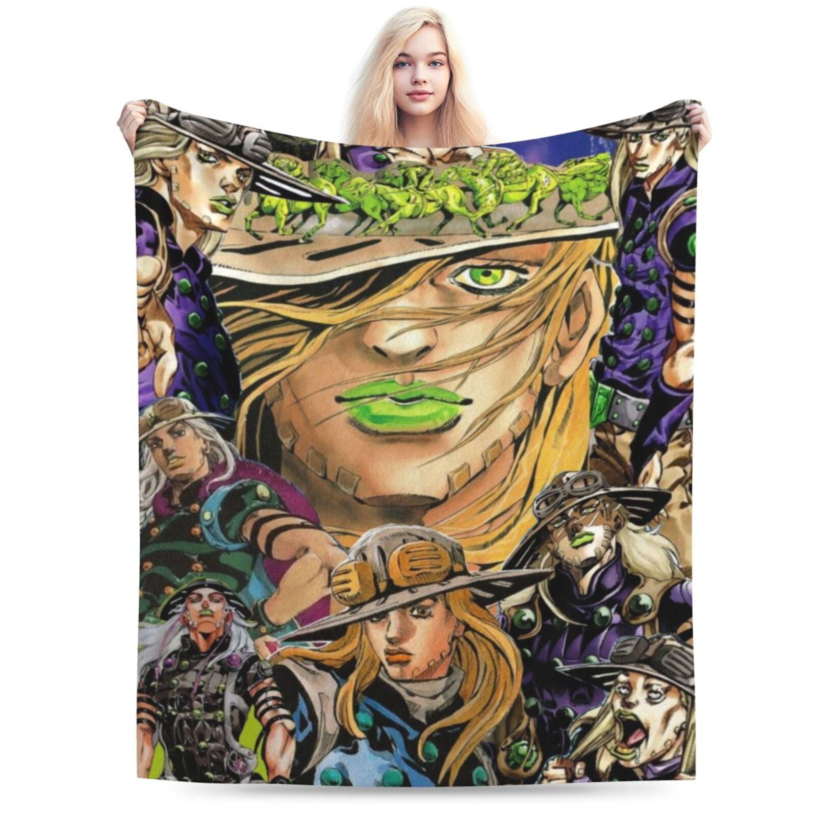 Official JoJo's Bizarre Adventure Fleece Blanket - 48" X 60", 100% Polyester, Anime Merchandise Throw
