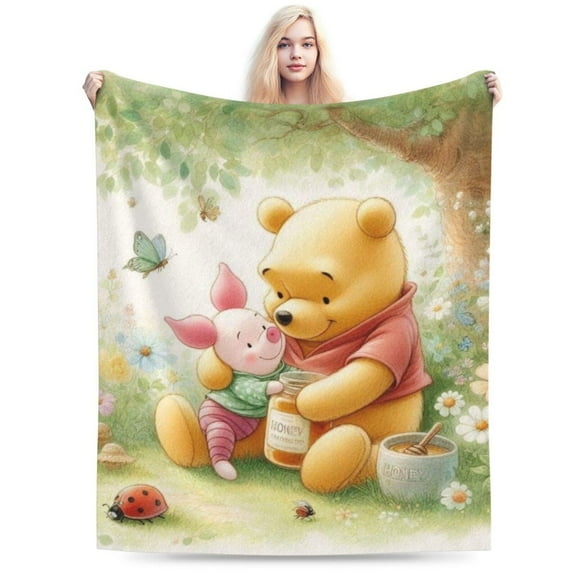 Ultra Soft Throw Plush, Winnie The Pooh Bedding Fleece Blanket for Sofa Bed Travel 60"x50"