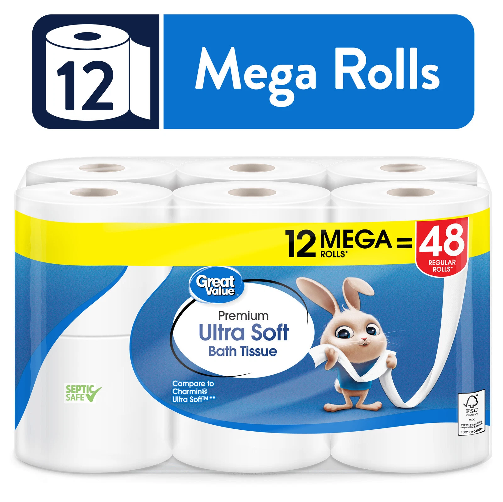 Ultra Soft Toilet Paper 12 Mega Rolls 244 Sheets 2 Ply Bathroom Toilet Paper
