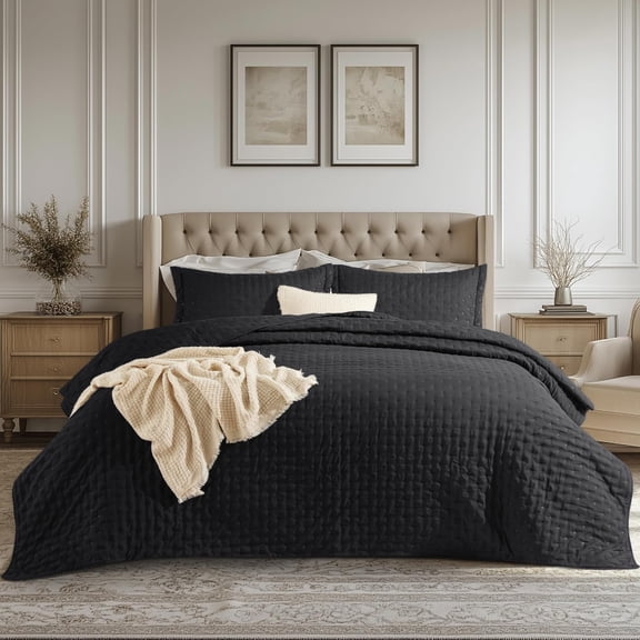 Ultra Soft Twin or Twin XL Quilt with Clover Pattern Black 68 x 86 Inches