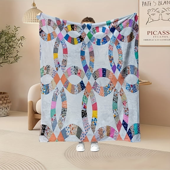 Ultra-Soft, Warm& Lightweight Flannel Throw Blanket, Colorful Vintage Patchwork, for All Seasons Cozy for Home, Travel, Camping, Sofa, Bed& Office280gsm ShippedNextDay