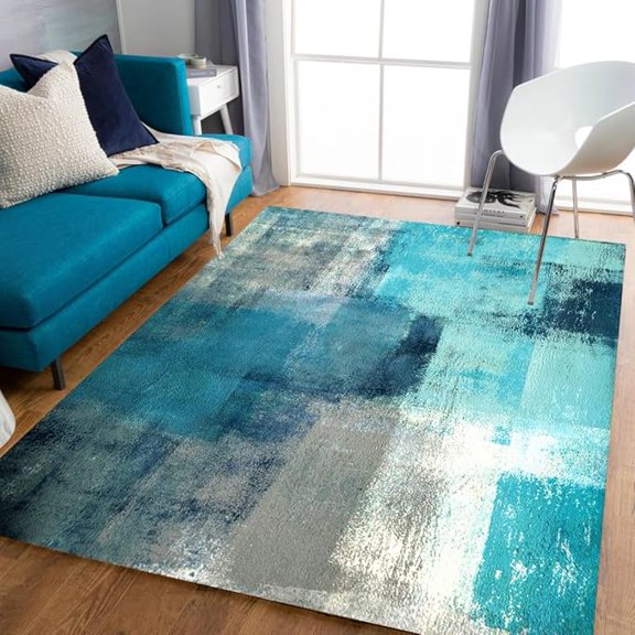 Ultra Soft Washable Area Rug, Turquoise Grey Modern Abstract Rug For Living Room Bedroom, Aesthetic Carpet Under Dining Table Floor Cover Rug Mats 4' x 6'