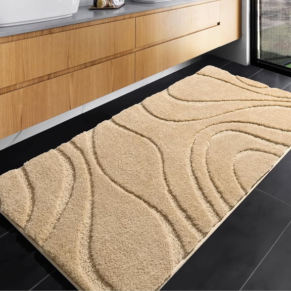 Ultra Soft Water Absorbent Long Bath Rug Runner 24x60 Inch Non-Slip Quick Dry Machine Washable Microfiber Thick Mat for Floor Tub Shower Black