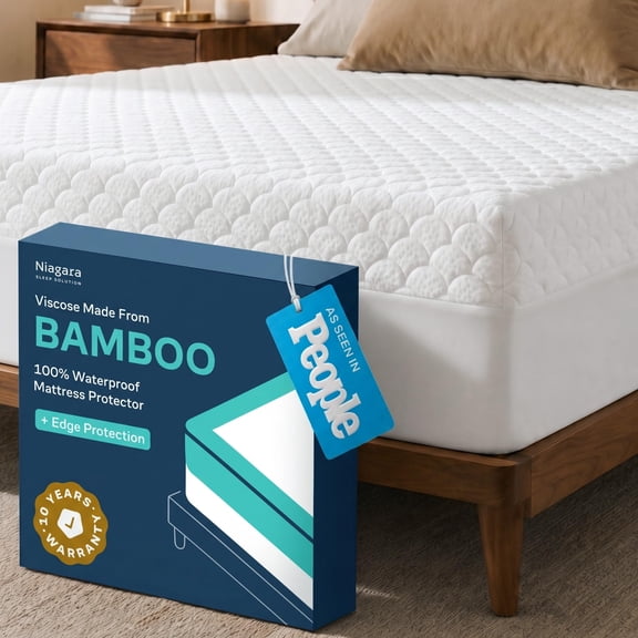 Ultra Soft Waterproof Mattress Protector California King - 6-21" Deep Pocket with Leak-Proof Edge Protection - Noiseless & Cooling Soft-Touch Viscose Made from Bamboo - Machine Washable (White)