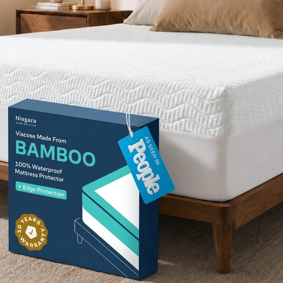 Ultra Soft Waterproof Mattress Protector Queen - 6-21" Deep Pocket with Leak-Proof Edge Protection - Noiseless & Cooling Soft-Touch Viscose Made from Bamboo - Machine Washable (White)