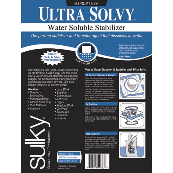 Ultra Solvy Water Soluble Stabilizer, 19-1/2" x 3 Yards