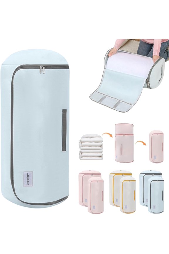 Ultra Space Saving Roll Up Self Compression Organizer - Large Capacity Blanket Storage Bags, Self Compression Storage Bags, Washable Compression Bags for Storage Comforter Blanke (Blue, L)