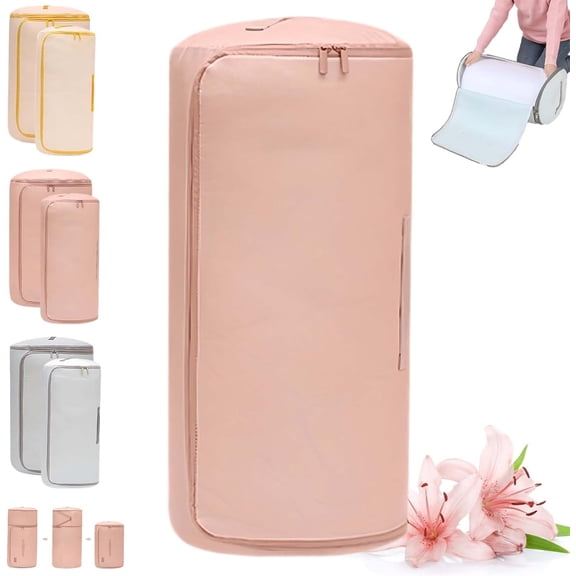Ultra Space Saving Roll Up Self Compression Organizer, Cylindrical Compressible Storage Bag, Self Compression Storage Bags (Pink,Large)