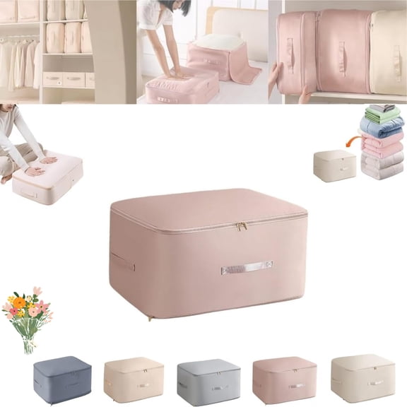 Ultra Space Saving Self Compression Organizer,2024 NEW Heavy Duty Moving Bags,Storage Tote for Space Saving,Self Compression Moving Organizer Bags for Comforters,Clothes,Blankets(Pink,L)