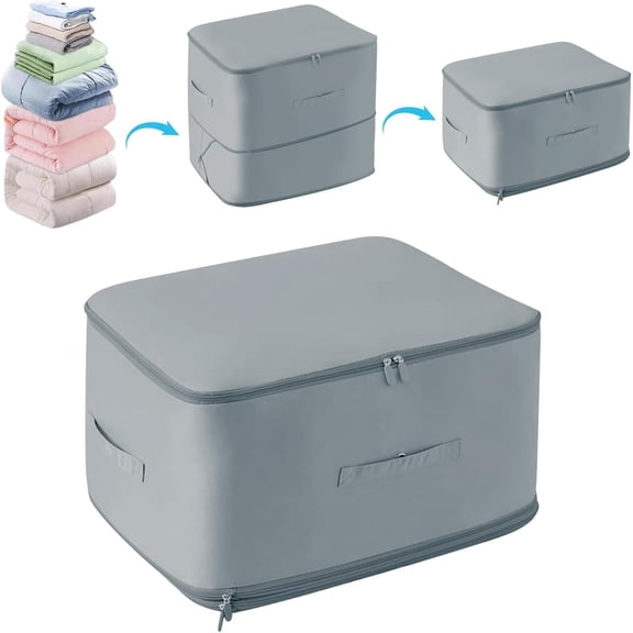 Ultra Space Saving Self Compression Organizer,2024 New Ultra Space Saving Self Compression Organizer for Comforters, Clothes, Blankets (Gray), X-Large