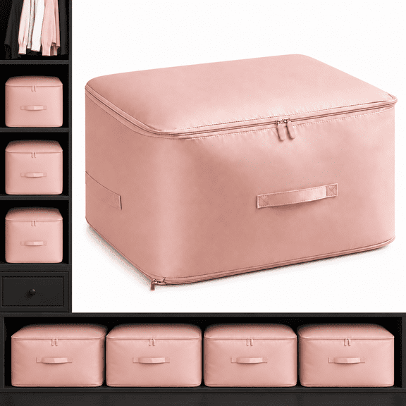 Ultra Space Saving Self Compression Organizer, Comforter Storage Bag Packaging Cube Bedding Space Saver Quilt Storage Bag (Pink,Large)