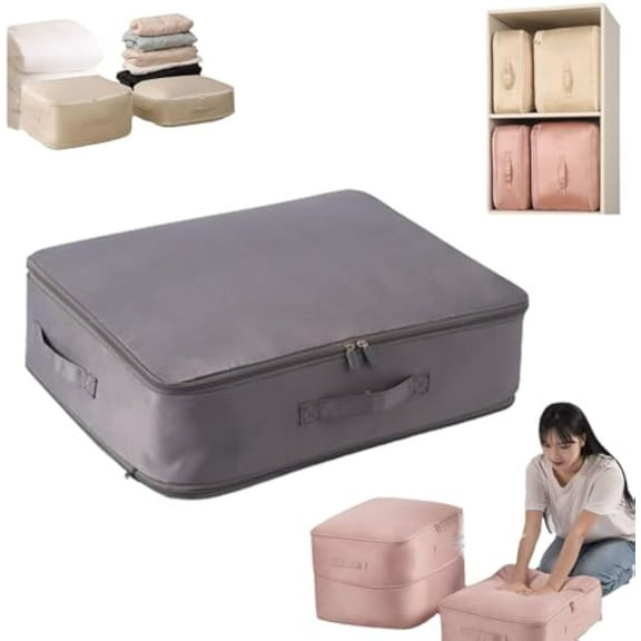 Ultra Space Saving Self Compression Organizer, Compression Duvet Storage Bag Large Capacity, Heavy Duty Moving Bags, Self Compression Moving Organizer Bags for Comforters, Clothes (GRAY,Large)