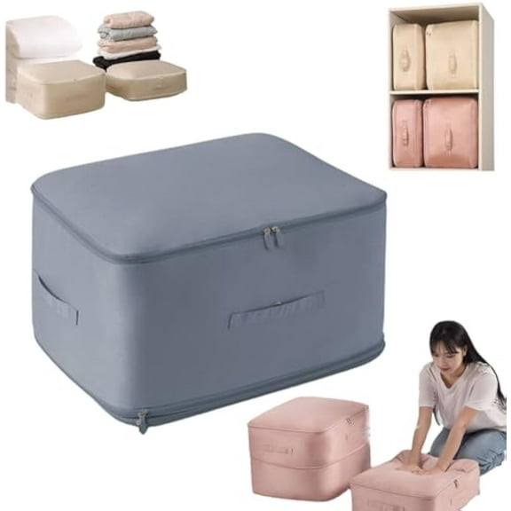 Ultra Space Saving Self Compression Organizer, Compression Duvet Storage Bag Large Capacity, Heavy Duty Moving Bags, Self Compression Moving Organizer Bags for Comforters, Clothes (BLUE,X-Large)