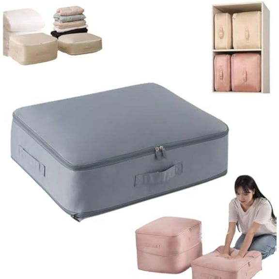 Ultra Space Saving Self Compression Organizer, Compression Duvet Storage Bag Large Capacity, Heavy Duty Moving Bags, Self Compression Moving Organizer Bags for Comforters, Clothes (BLUE,Large)