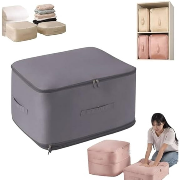 Ultra Space Saving Self Compression Organizer, Compression Duvet Storage Bag Large Capacity, Heavy Duty Moving Bags, Self Compression Moving Organizer Bags for Comforters, Clothes (GRAY,X-Large)