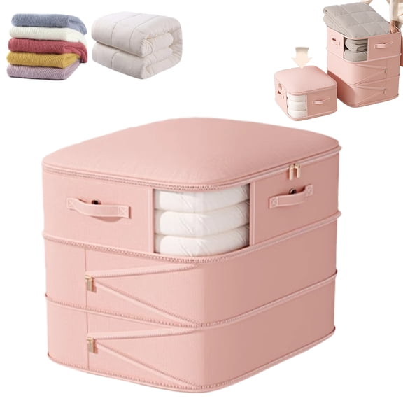 Ultra Space Saving Self Compression Organizers, Double Zipper Compression Packing Cubes for Bedding, Space Saving Roll Up Self Compression Organizer (Pink)