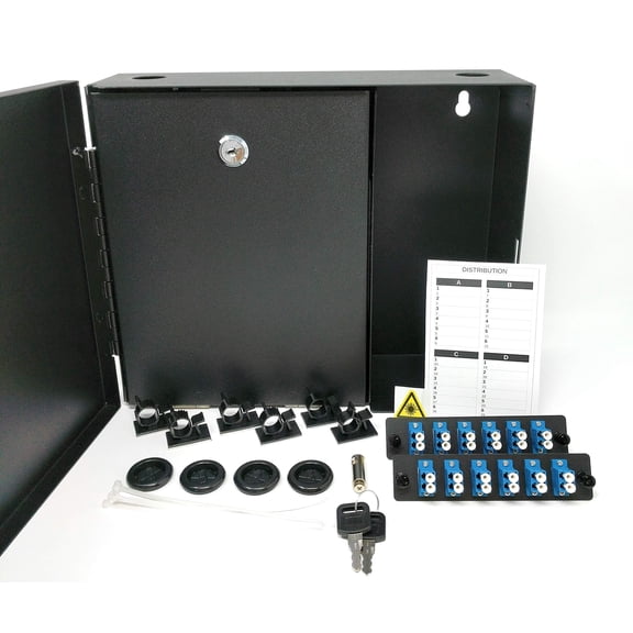 Ultra Spec Cable 2 LGX Panel Lockable Wall Mount Fiber Enclosure, Includes 2 x Loaded Singlemode Duplex LC-UPC LGX Panels